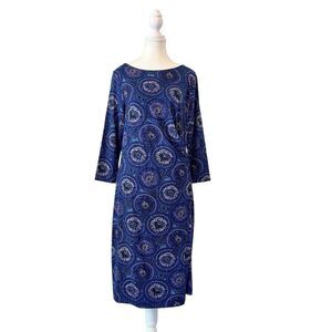Talbots Printed Faux Wrap Dress Size Large 3/4 Sleeve Stretch Jersey